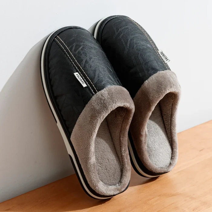 Cozy Giants: PU Leather Big Size Men's Winter Slippers