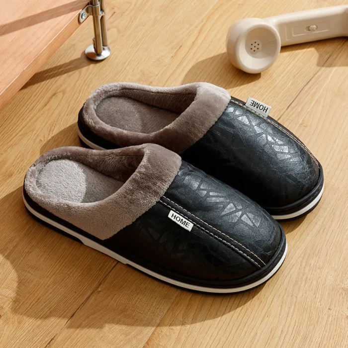 Cozy Giants: PU Leather Big Size Men's Winter Slippers
