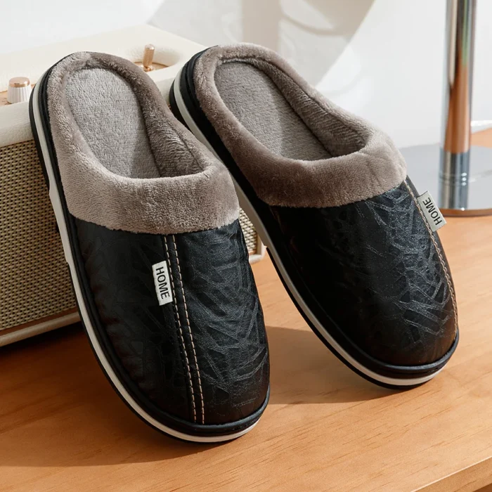 Cozy Giants: PU Leather Big Size Men's Winter Slippers