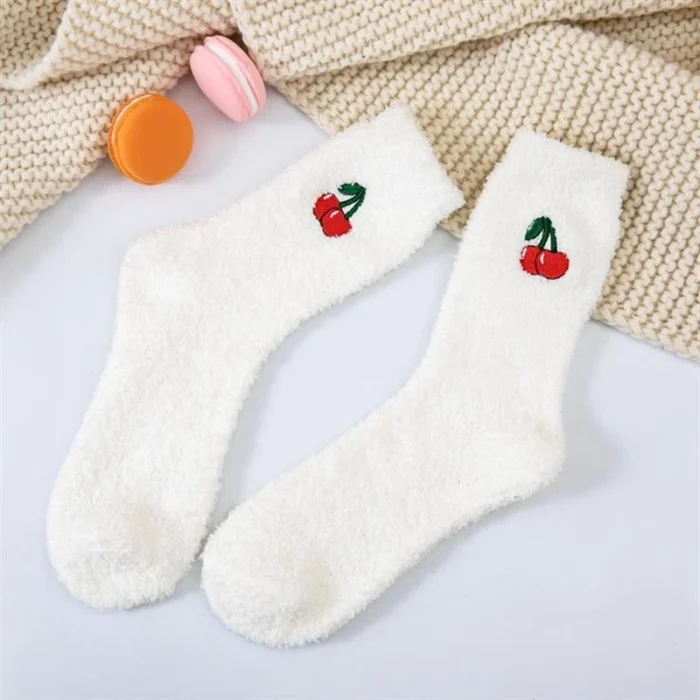 Cozy Kawaii Fruit Plush Socks - Avocado, Watermelon, Cherry, Strawberry Designs