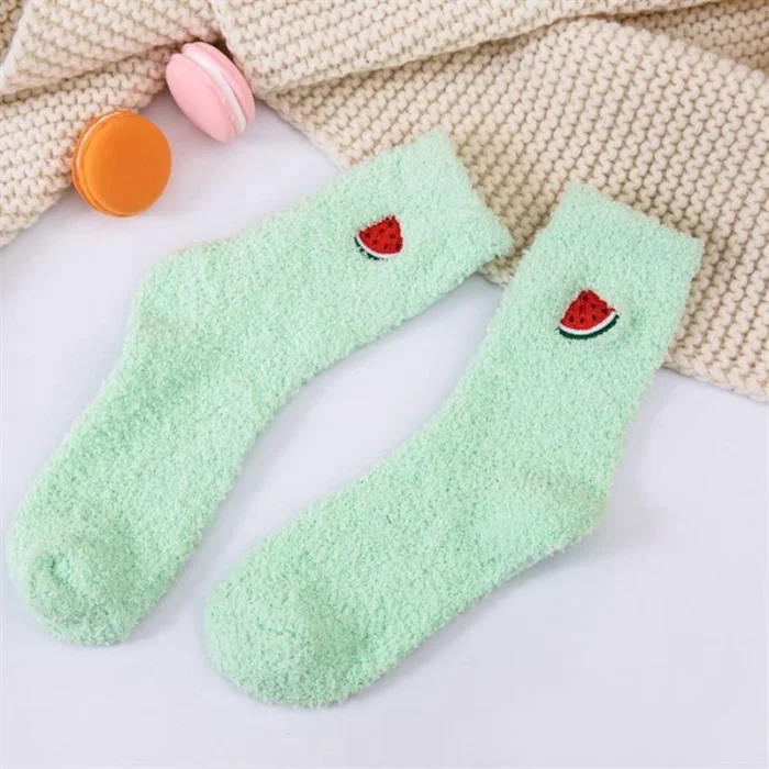Cozy Kawaii Fruit Plush Socks - Avocado, Watermelon, Cherry, Strawberry Designs