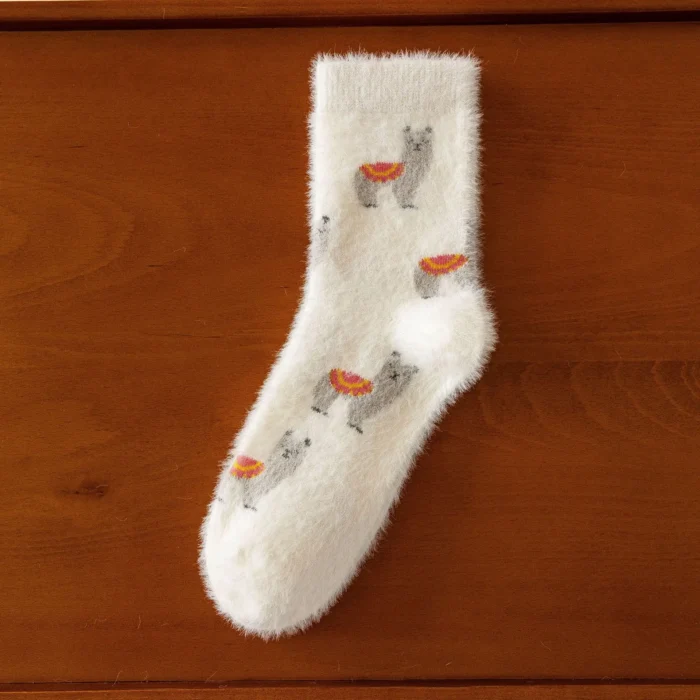 Cozy Mink Velvet Alpaca Printed Socks - Autumn/Winter Comfort