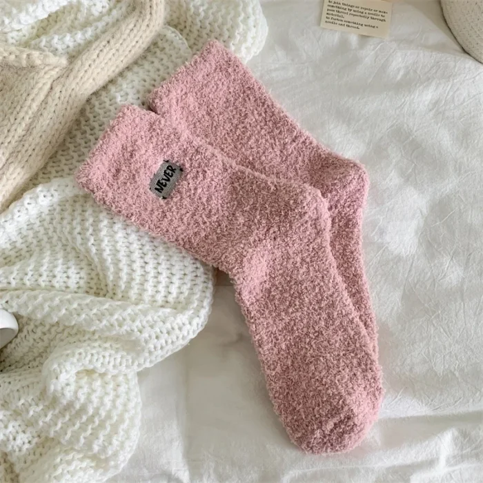 Cozy Winter Charm: Women's Fuzzy Embroidery Socks - Warm and Kawaii