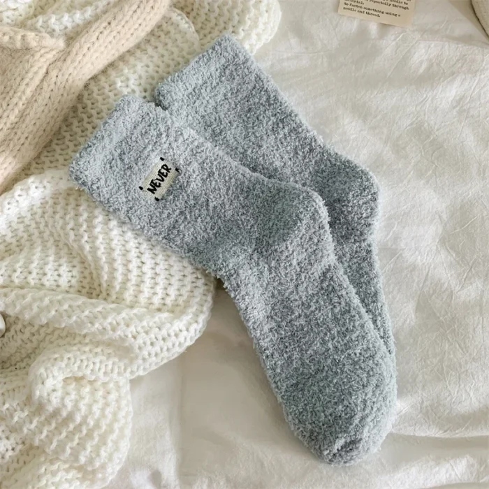 Cozy Winter Charm: Women's Fuzzy Embroidery Socks - Warm and Kawaii