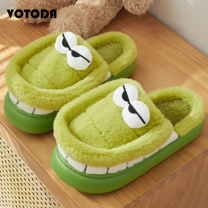 Croc Cozy: Cute Cartoon Crocodile Furry Slippers for Winter Warmth