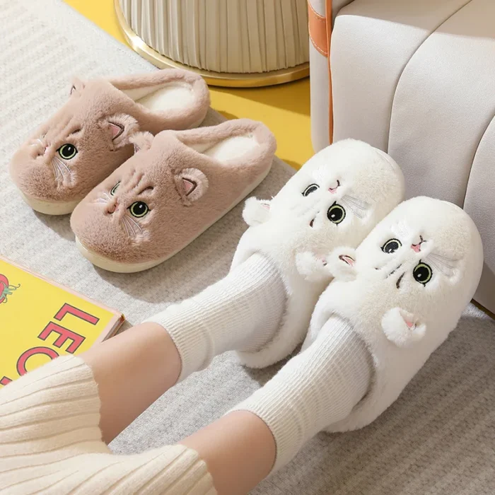 Cuddle Paws: Cozy Couple Kitten Cartoon Plush Slippers