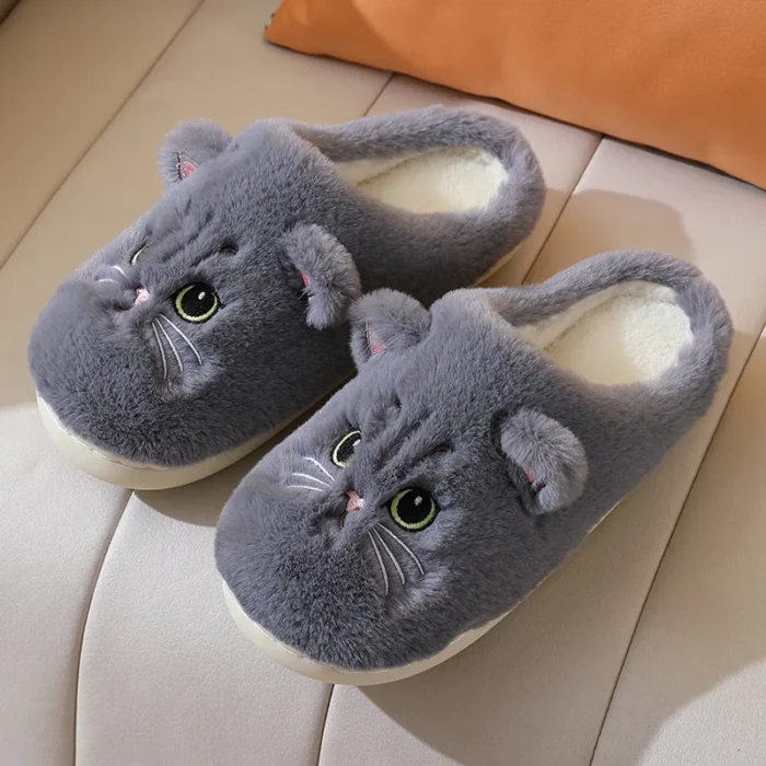 Cuddle Paws: Cozy Couple Kitten Cartoon Plush Slippers