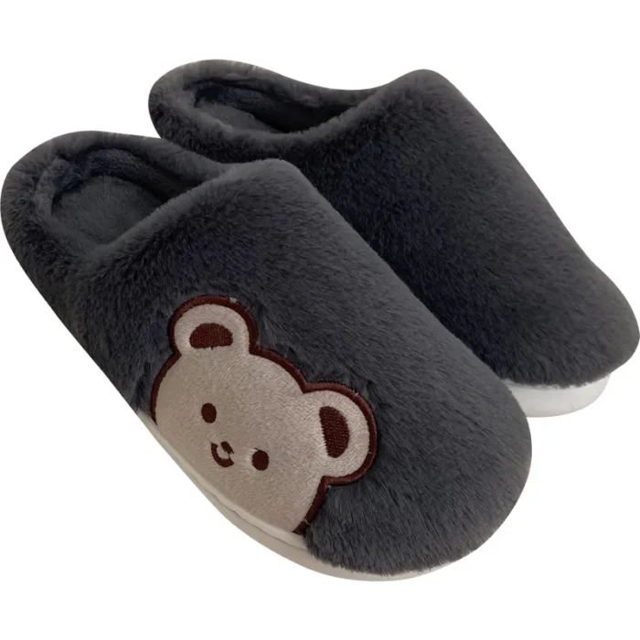 Cuddly Chic: Winter Cotton Bear Plush Slippers for Versatile Comfor
