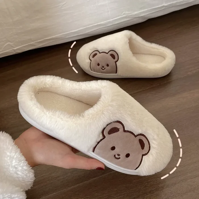 Cuddly Chic: Winter Cotton Bear Plush Slippers for Versatile Comfor