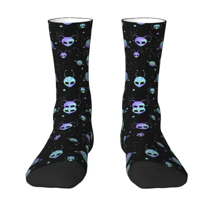 Cute Aliens UFO And Rocket Ships Socks Women Men Warm 3D Printed Basketball Sports Socks