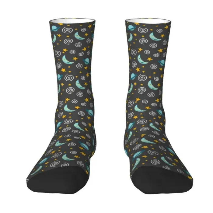 Cute Aliens UFO And Rocket Ships Socks Women Men Warm 3D Printed Basketball Sports Socks