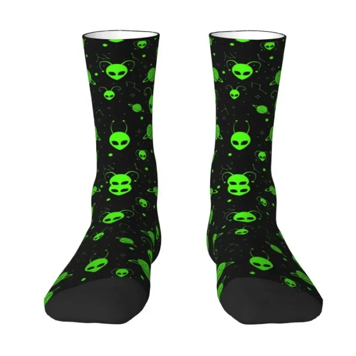 Cute Aliens UFO And Rocket Ships Socks Women Men Warm 3D Printed Basketball Sports Socks