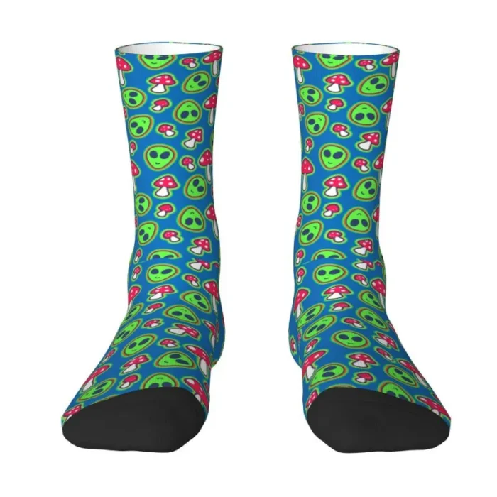 Cute Aliens UFO And Rocket Ships Socks Women Men Warm 3D Printed Basketball Sports Socks