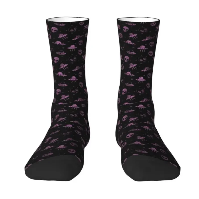 Cute Aliens UFO And Rocket Ships Socks Women Men Warm 3D Printed Basketball Sports Socks