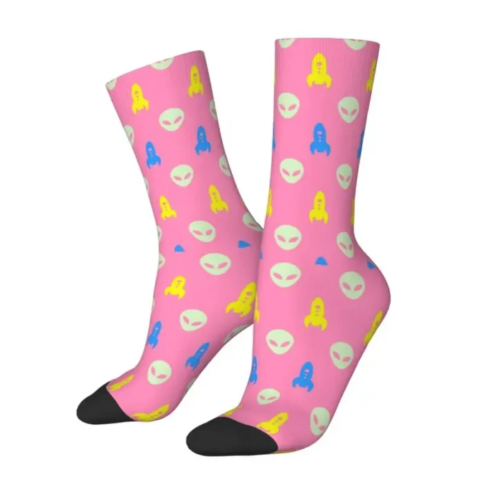 Cute Aliens UFO And Rocket Ships Socks Women Men Warm 3D Printed Basketball Sports Socks