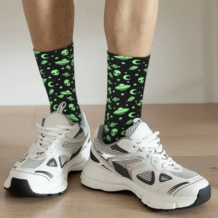 Cute Aliens UFO And Rocket Ships Socks Women Men Warm 3D Printed Basketball Sports Socks