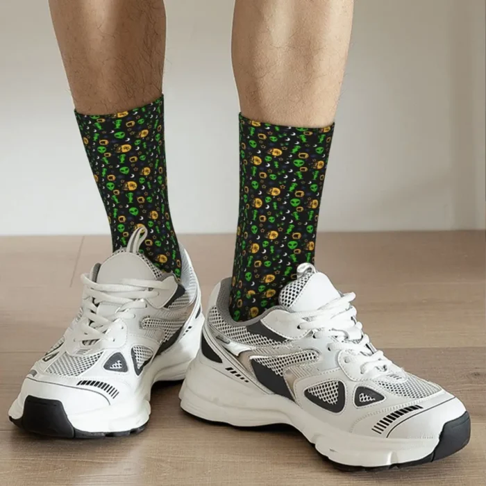 Cute Aliens UFO And Rocket Ships Socks Women Men Warm 3D Printed Basketball Sports Socks