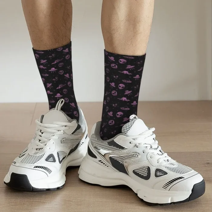 Cute Aliens UFO And Rocket Ships Socks Women Men Warm 3D Printed Basketball Sports Socks