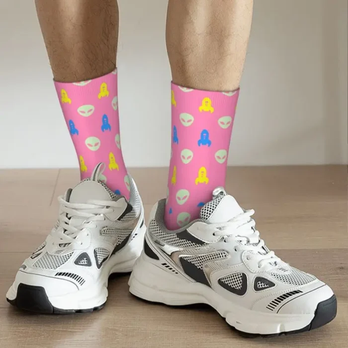 Cute Aliens UFO And Rocket Ships Socks Women Men Warm 3D Printed Basketball Sports Socks