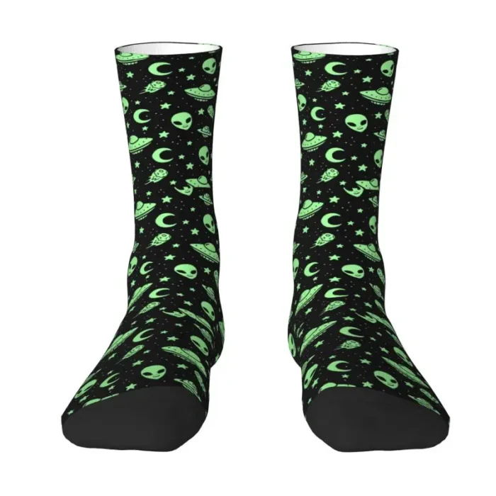 Cute Aliens UFO And Rocket Ships Socks Women Men Warm 3D Printed Basketball Sports Socks