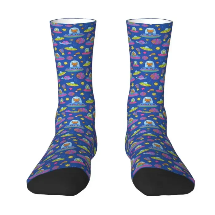 Cute Aliens UFO And Rocket Ships Socks Women Men Warm 3D Printed Basketball Sports Socks