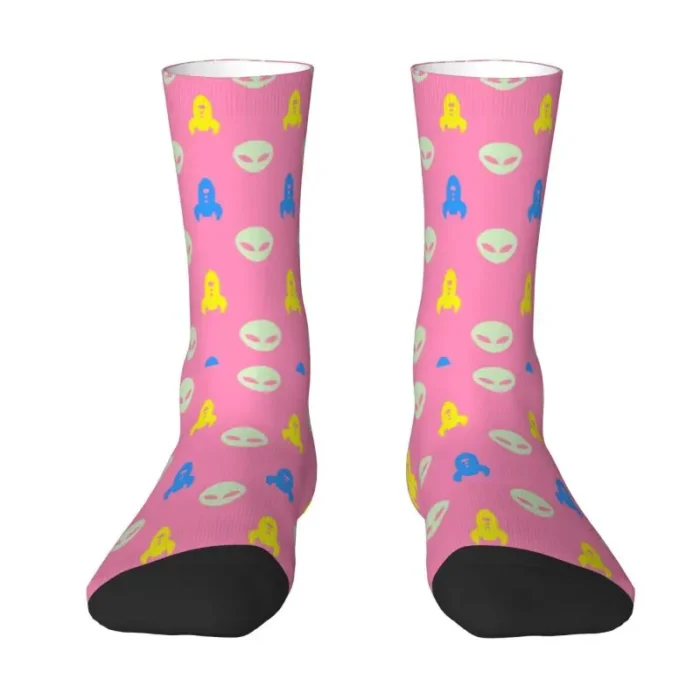 Cute Aliens UFO And Rocket Ships Socks Women Men Warm 3D Printed Basketball Sports Socks