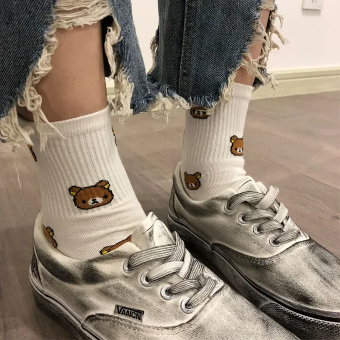Cute Cartoon Bear Cotton Socks for Women - Breathable & Cozy