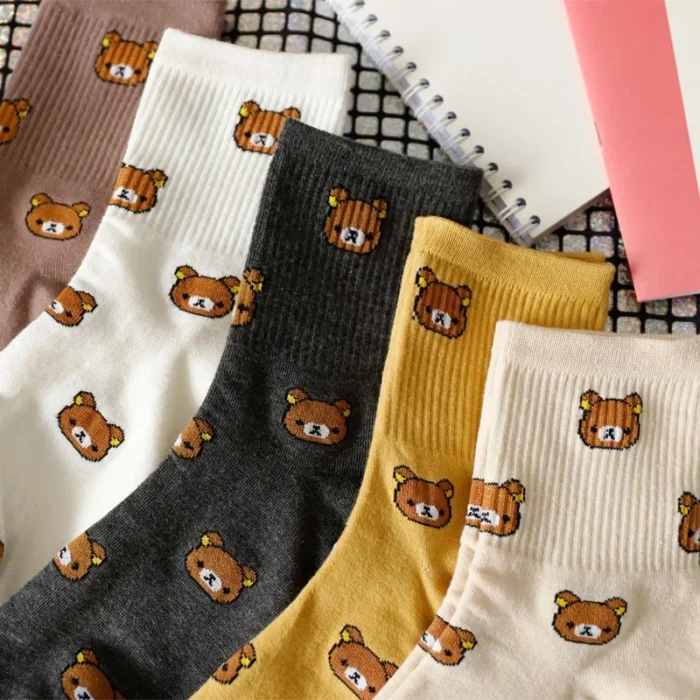 Cute Cartoon Bear Cotton Socks for Women - Breathable & Cozy