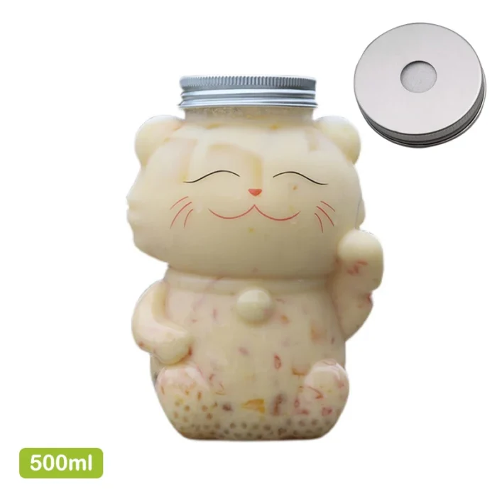 Cute Cartoon Bear-Shaped Milk Tea Bottle - Thickened Transparent Juice Bottle