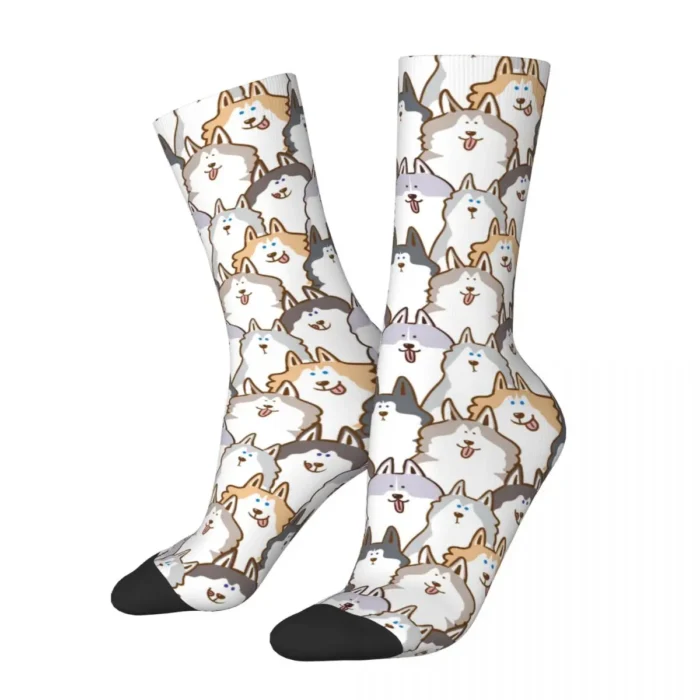 Cute Cartoon Siberian Husky Dog Socks - Crazy Male High-Quality Warm Socks for All Seasons, Perfect as a Gift