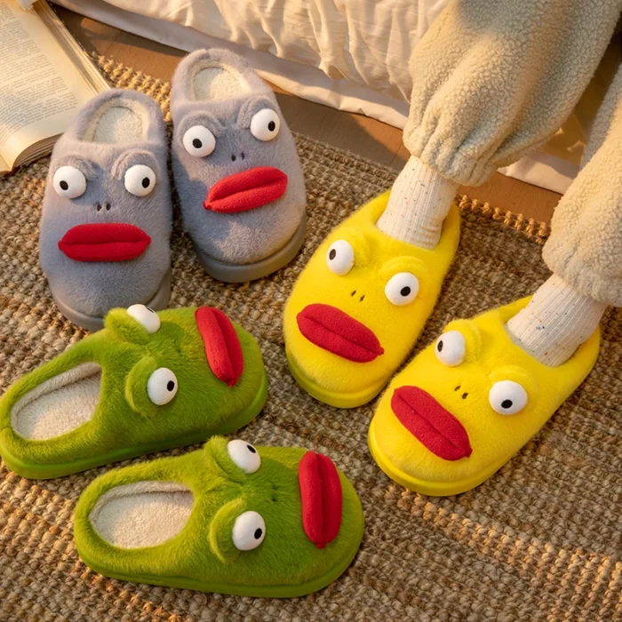 Cute Cartoon Ugly Women's Slippers - Winter Soft Sole Cotton Shoes