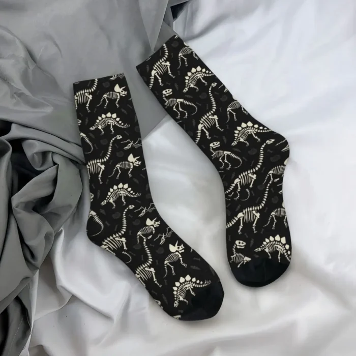 Dinosaur Fossils Stockings in Black - Graphic Elegant Socks