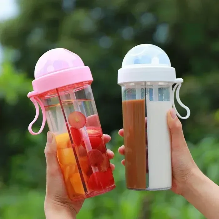 DualSip Cute Girl's Double Drinking Bottle - With Handle & Straw