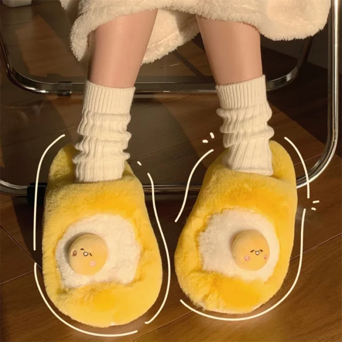 Egg-citing Warmth: Egg Yolk Plush Slippers for Cozy Winter Comfort