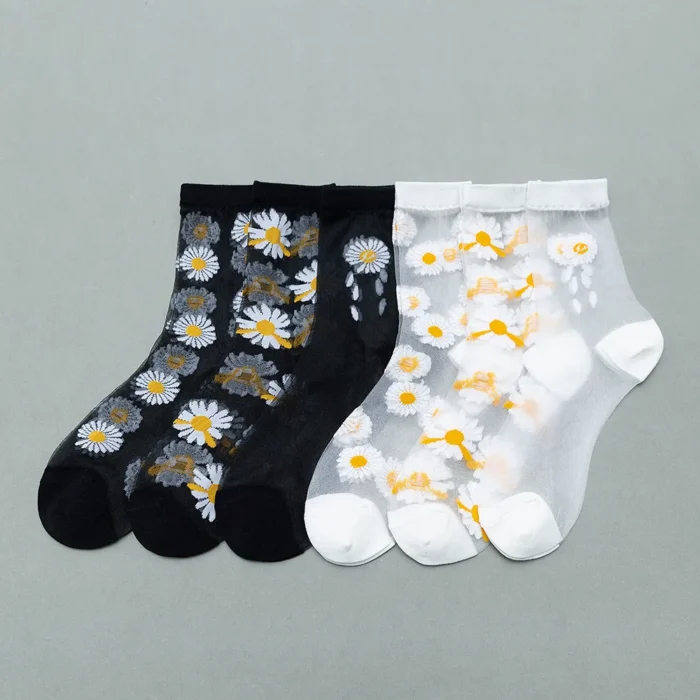 Elegant Card Silk Daisy Socks - Ultra-Thin Fashion for Spring/Summer