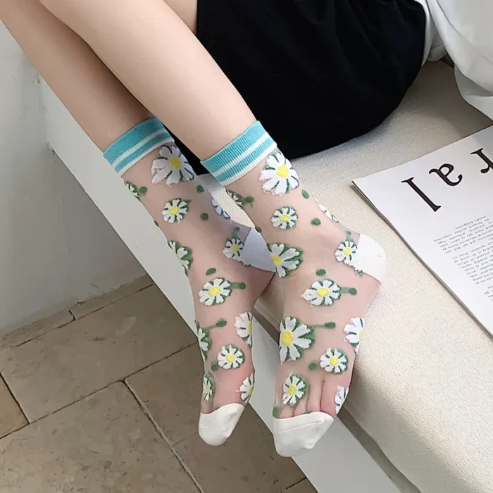 Elegant Floral Jacquard Transparent Silk Socks - Japanese & Korean Summer Fashion
