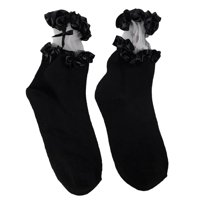 Elegant Lace Bowknot Y2K Lolita Mid-Calf Socks - Chic & Breathable