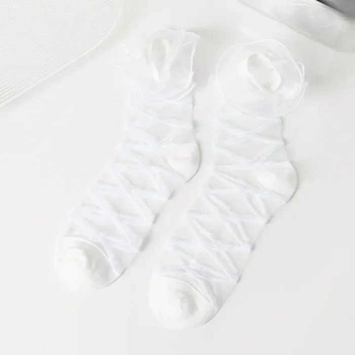 Elegant Organza Cross Lace Bow Socks - Japanese Lolita Style