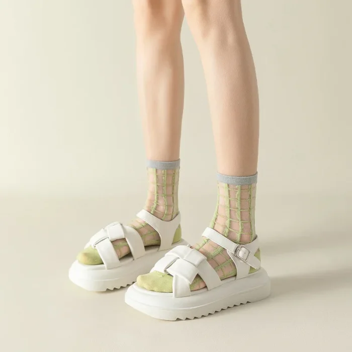 Elegant Plaid Crystal Silk Socks - Korean Harajuku Summer Style