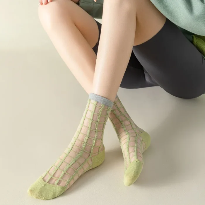 Elegant Plaid Crystal Silk Socks - Korean Harajuku Summer Style