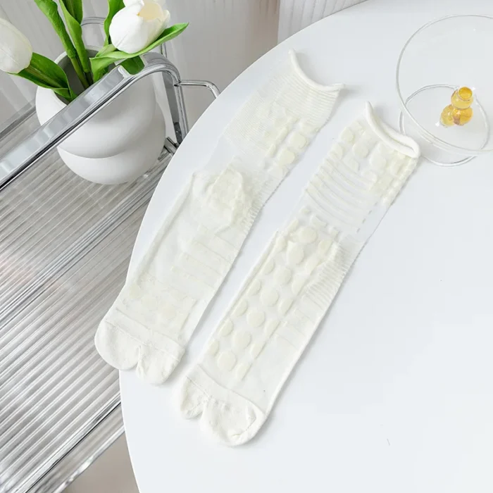 Elegant Summer Crystal Silk Tabi Socks - Ultra-Thin Sheer Frilly Design
