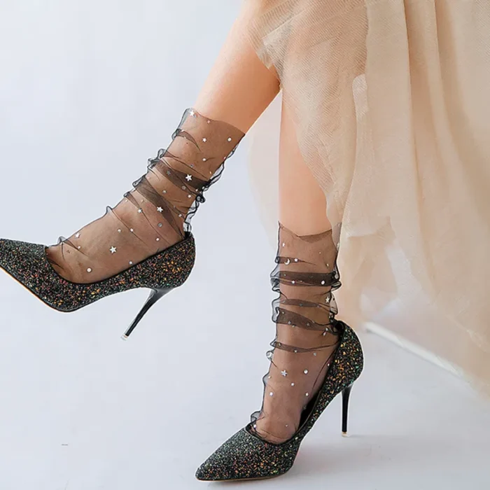 Ethereal Star Moon Tulle Socks - Ultra-Thin, Fashionable Transparency