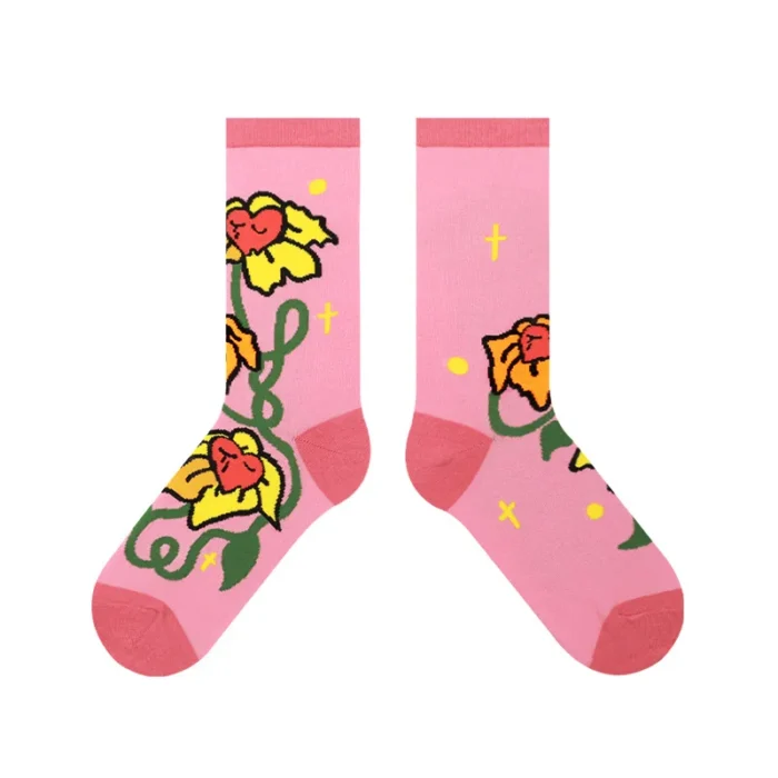 Flower Heart Long Cotton Socks - Fun & Quirky, Perfect for Women