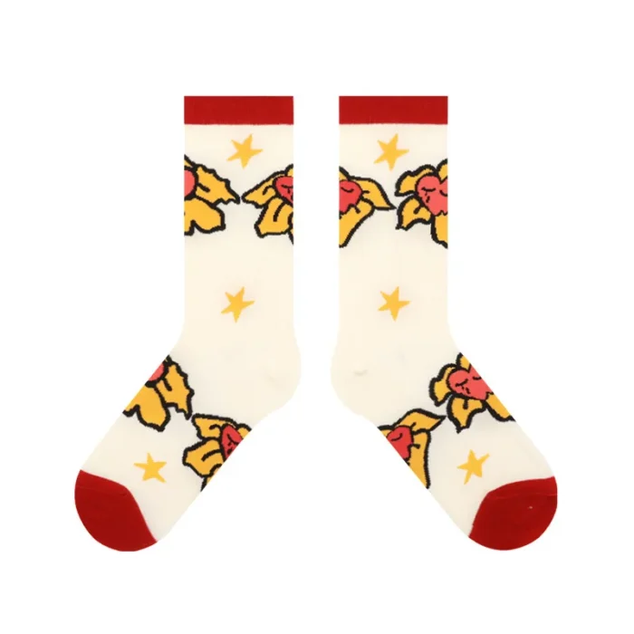 Flower Heart Long Cotton Socks – Fun & Quirky, Perfect for Women - Beige