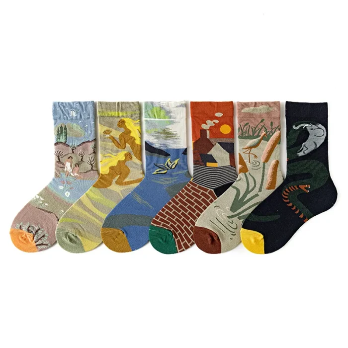 French Style Oil Painting Cotton Socks - Unisex, Happy & Novel
