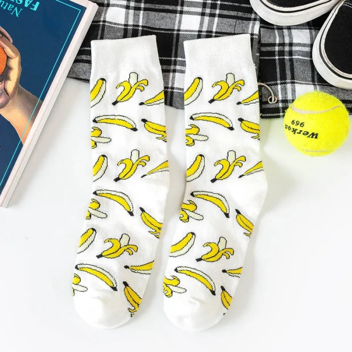 Fruity Fun: Banana Print Crew Socks for Everyone