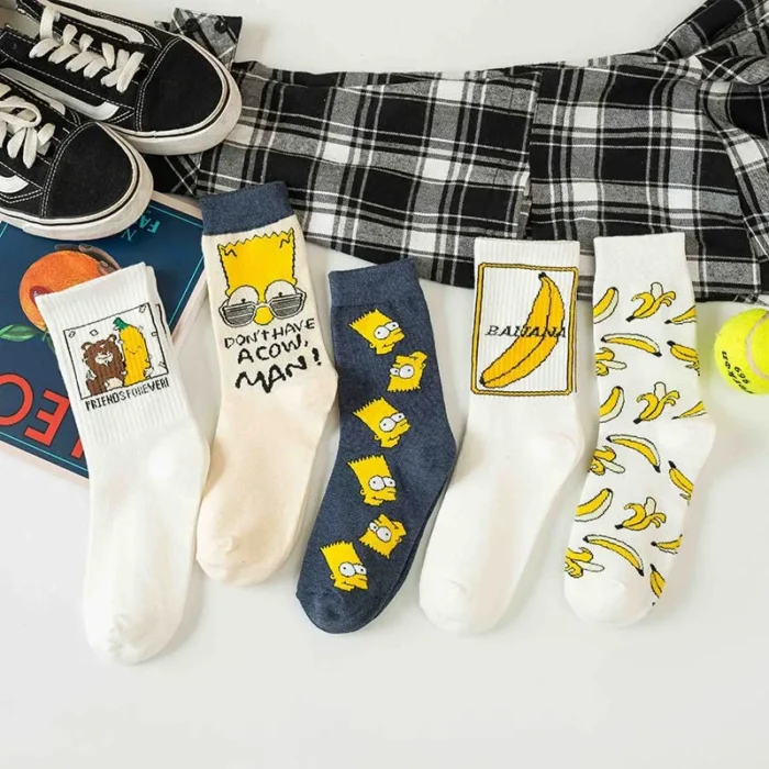Fruity Fun: Banana Print Crew Socks for Everyone