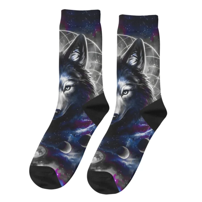 Galaxy Wolf Space-Themed Straight Socks - Unisex Summer Polyester Stockings