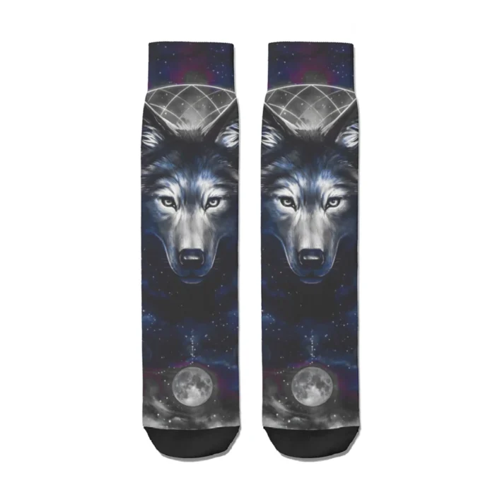 Galaxy Wolf Space-Themed Straight Socks - Unisex Summer Polyester Stockings