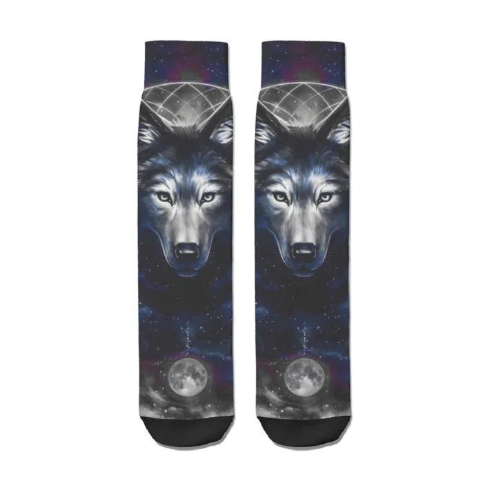 Galaxy Wolf Space-Themed Straight Socks &#8211; Unisex Summer Polyester Stockings -